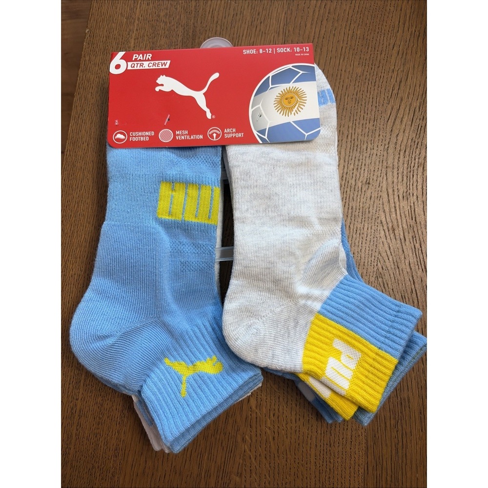 Mens Puma World Cup Soccer Athletic Quarter Crew Socks - 6 Pair - New